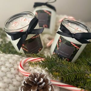 Holiday Candy Cane Scented Candle with Black Ribbon